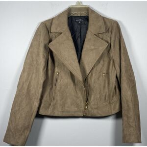 J. Crew Mercantile Womens Faux Suede Zip Up Moto Jacket Cropped Size M Tan Brown